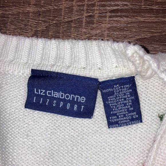 Women’s Vintage Liz Sport White Knit Vest w/ Embroidered Flowers Size Medium - Picture 4 of 11